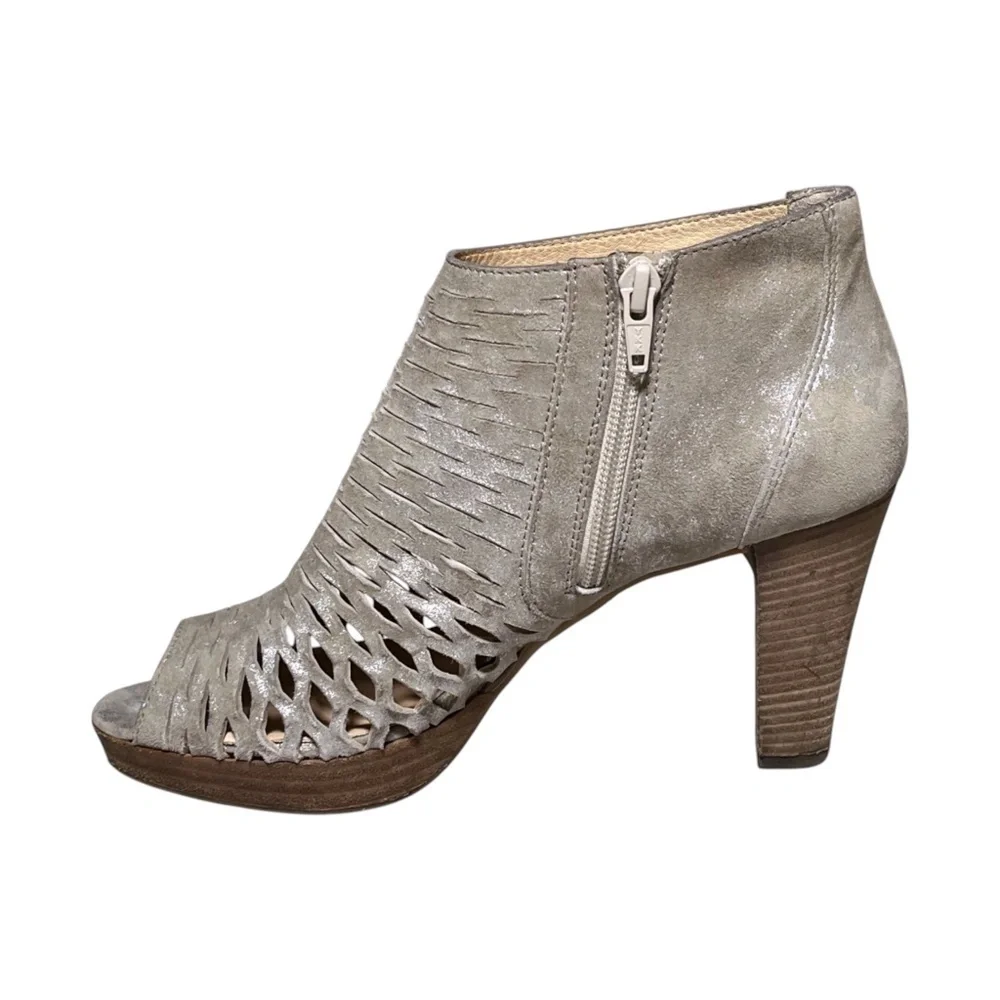 PAUL GREEN Tacey Metallic Perforated Leather Peep Toe Ankle Booties | 8 (UK 5.5)